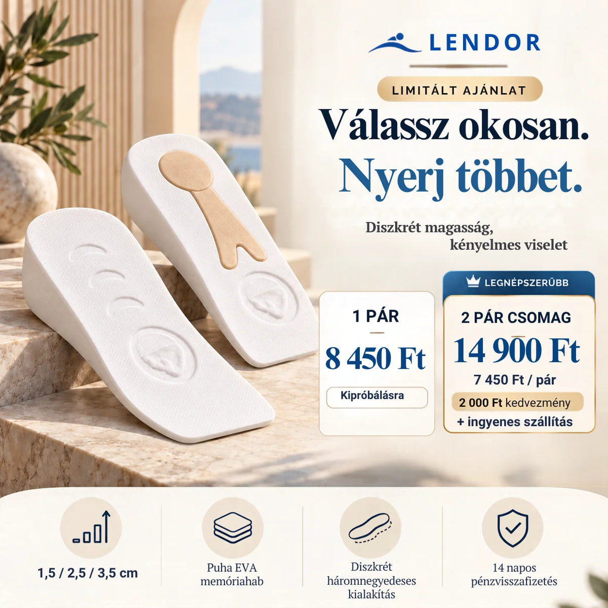 Lendor diszkrét test magasító cipőbetét
